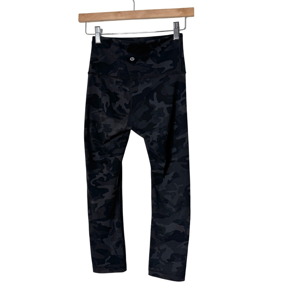 Lululemon Wunder Train High Rise Crop Leggings 21 In Gray Camo Pants Womens 4
